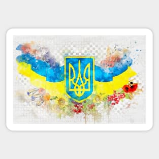 Ukraine Coat of Arms Watercolor Banner Sticker